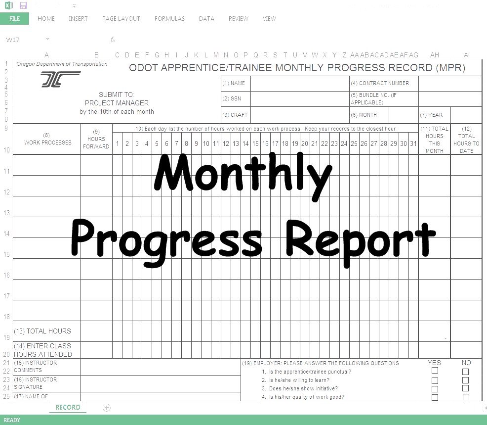 Monthly Project Progress Report Template