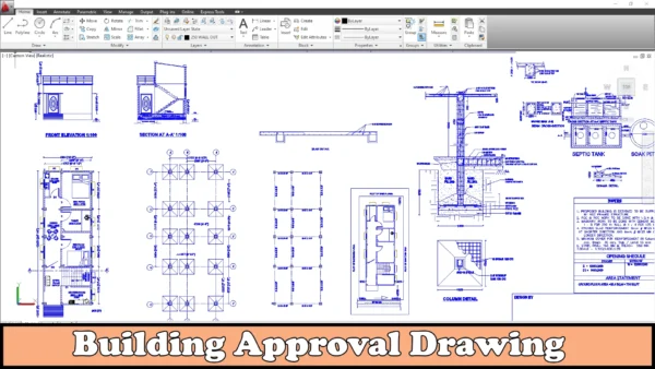 Building Approval Autocad Drawing Specifications in floor plan Two bed room of size