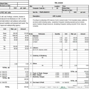 Complete Rate Analysis of Estimation and Costing Excel Sheet