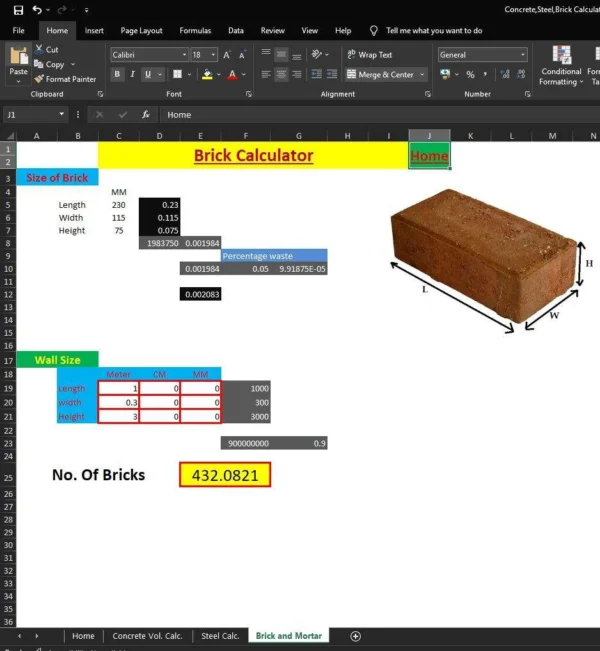 Concrete,Steel,Brick Calculator Excel Sheet