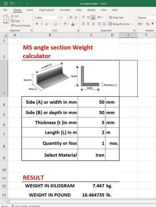 MS Angles Weight Calculator