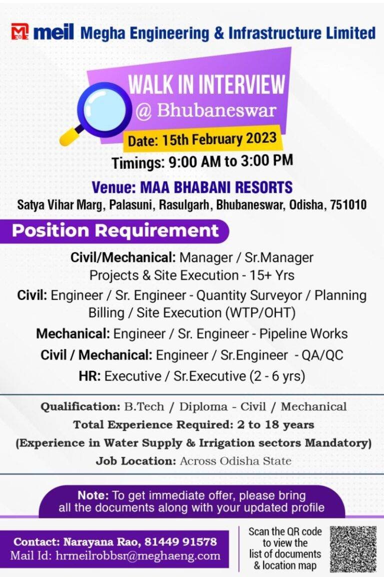 Walk-In-Interview in Megha Engineering & Infrastructure Limited